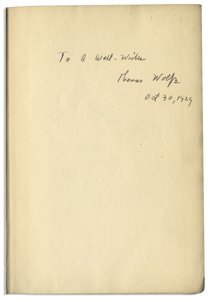 Thomas Wolfe Signed First Printing, First Edition of ''Look Homeward, Angel'' -- Signed in 1929, the Year of Publication